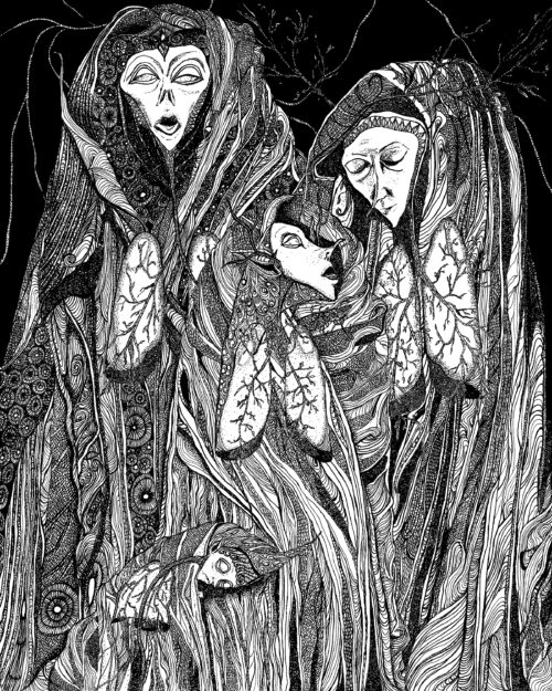 Katie Eleanor, Faerie II (Mamau), 2025. Ink on paper.