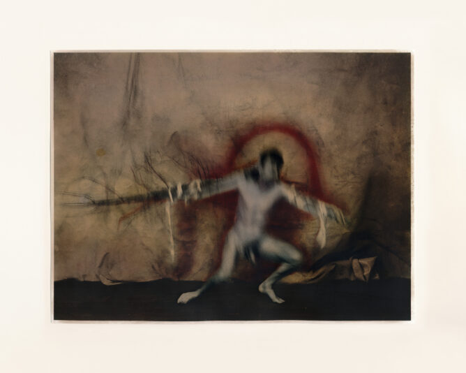 Katie Eleanor, Grounding (as Icarus), 2025 Quadtych of hand-coloured silver gelatine prints mounted on cotton core board. 16" x 20"