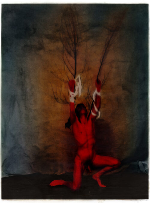 Katie Eleanor, Grounding (as Icarus), 2025 hand-coloured silver gelatine print. 12" x 9.5"