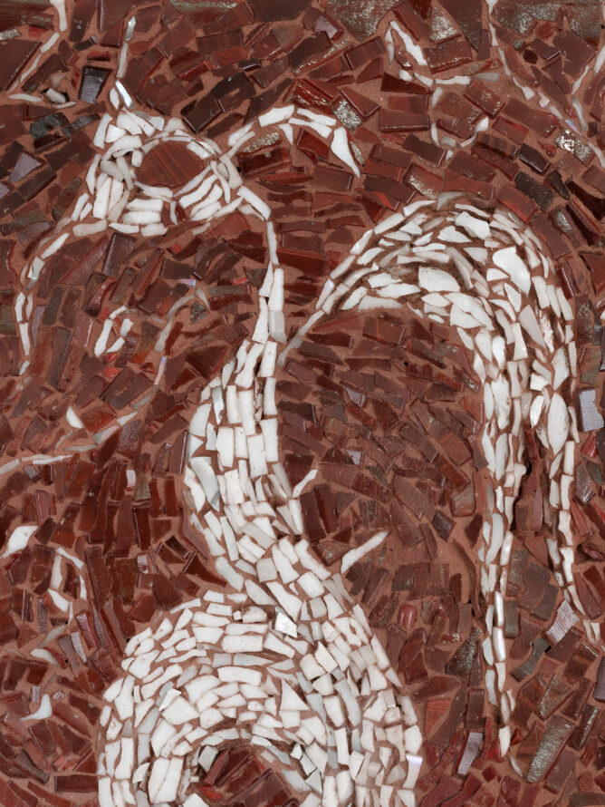 Katie Eleanor Faerie IV (Kelp), 2025 Mosaic with glass and nacre. 10" x 8"