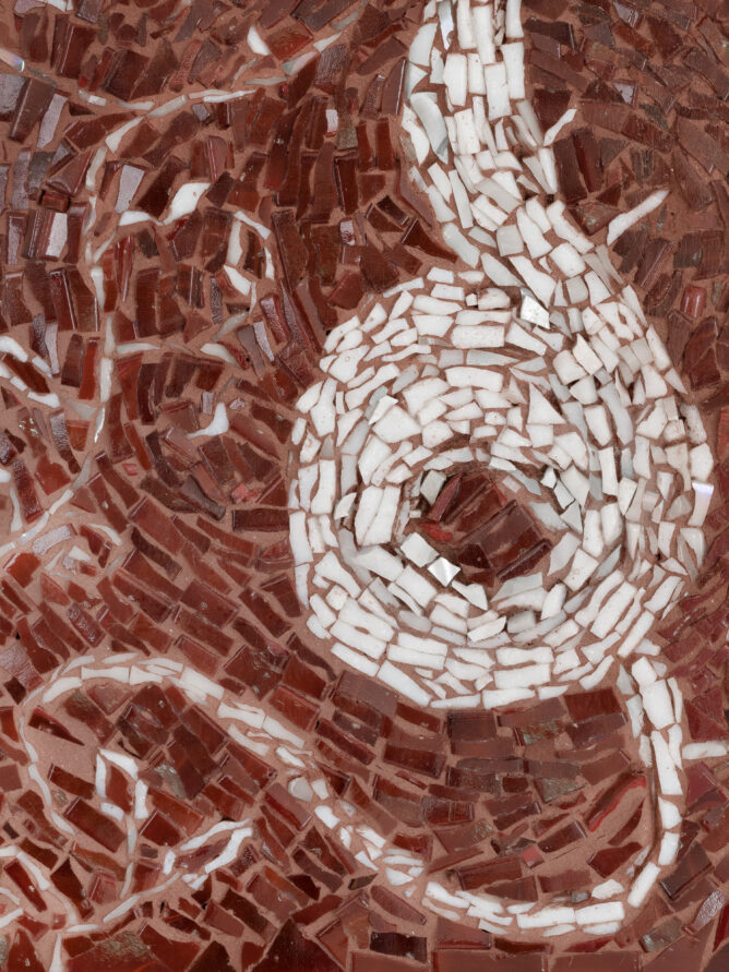 Katie Eleanor Faerie IV (Kelp), 2025 Mosaic with glass and nacre. 10" x 8"