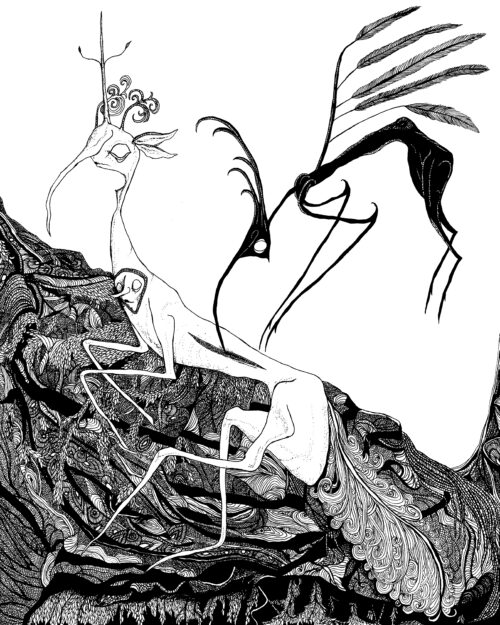 Katie Eleanor, Faerie VII (Feast I), 2025. Ink on paper.