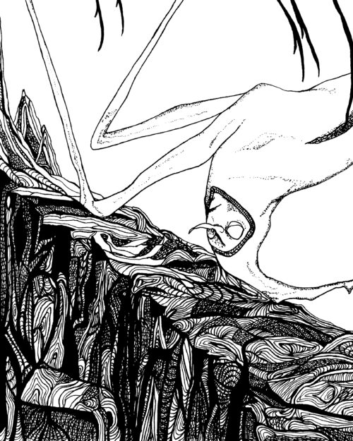 Katie Eleanor, Faerie VIII (Feast II), 2026. Ink on paper. 10" x 8"