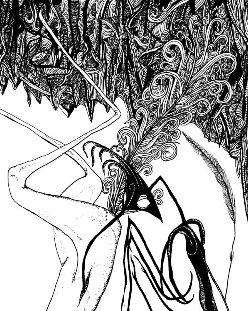 Katie Eleanor, Faerie VIII (Feast II), 2026. Ink on paper. 10" x 8"